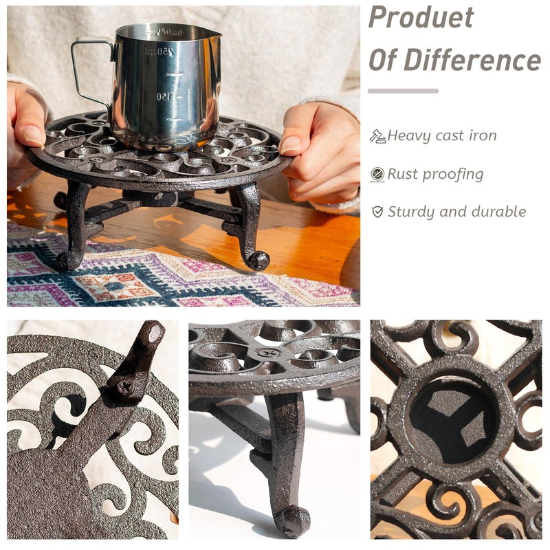 7 Inches Cast Iron Teapot Warmer Dish Cups Trivet,Round-Shaped Design