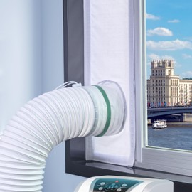 Loviga Portable AC Window Vent Kit, 100% Sealing Portable Air Conditioner Window Kit Seal Kit for AC Unit Clothes Dryer, 9X63 Inch Length Adjustable, Waterproof, No Drilling