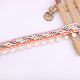 5.4 Metres Bobble Border Trim Ball Fringe Rainbow Pom Pom Fringe Ribbon Pom Garland Colourful Pom Poms Balls Ribbon Sewing Crafts Jumbo Bobble Border DIY Decorative Crafts (Light Yellow)