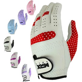 MRX Women Golf Glove Right Handed Golf Gloves Sweat Resistant Soft Cabretta Leather Regular Fit Women Golfer Glove White/Red
