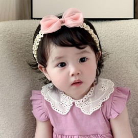 Rannyrena Cute Lace Bow Baby Girls Headbands Large Knot Hair Band Soft Chiffon Hairband Elastic Shower Hair Accessories for Newborn Infant Toddler Kids (Pink C, Elastic)