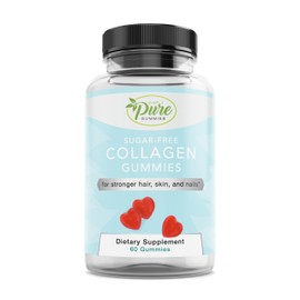 Pure By Nature Collagen Gummies for Women & Men, Sugar-Free Collagen Gummy for Natural Collagen Production, Hair, Skin & Nails Support, Pectin Supplements Chews (60 Count)