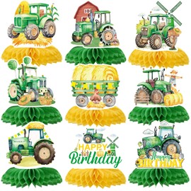 Tractor Party Decorations Honeycomb Centerpieces - 8 Pcs Farm Truck Table Toppers Decor, Happy Birthday Watercolor Honeycombs for Boys Girls Baby Shower Farmhouse Birthday Party Supplies