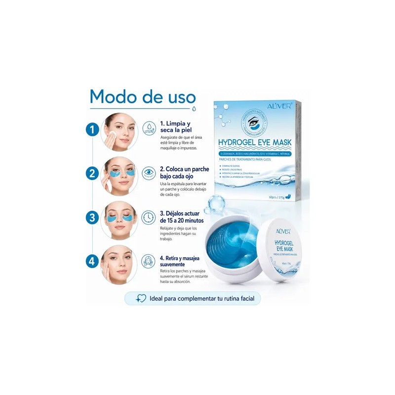 60 Mascarilla Ojos Hydrogel Ojeras Bolsas Retinol + Colágeno