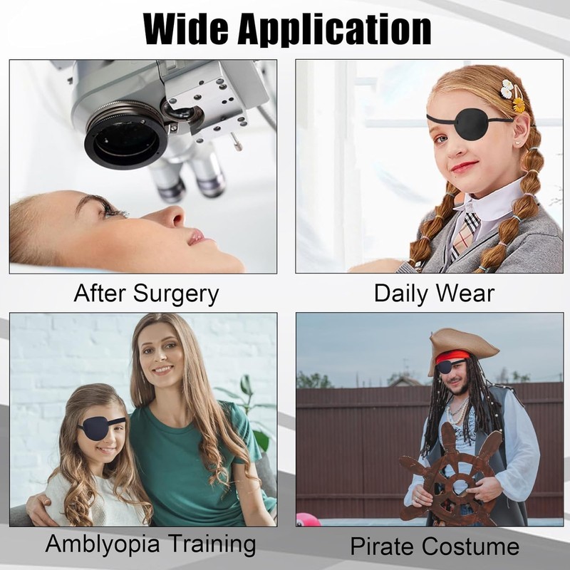 2 Pcs Adjustable Pirate Eye Patch, Soft Reusable Eyepatch for