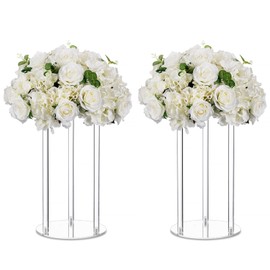 Nuptio Wedding Vases Centerpieces for Tables - 2pcs 15.7 inch Tall Acrylic Flower Vase Flowers Stand for Party Tables Decorations - Elegant Bulk Weddings Decoration Table Geometric Centerpiece Stands