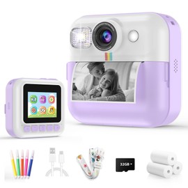 Dafotil Kids Camera Instant Print, Christmas Birthday Gifts for Girls Boys, Children Digital Camera with 32GB Card, 1080P Video Toddler Print Camera, Portable Kids Toys for Girls Age 3 4 5 6 7 8 9 10 Purple