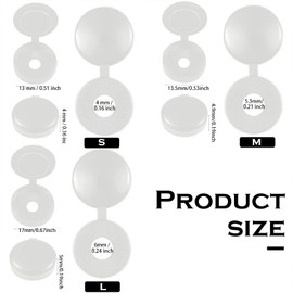 Pack of 100 Cover Caps for Screws, Screw Cover, Black, Cover Caps for Drill Holes, Plastic Washers Cover Caps for Furniture, Decorative Screws for M3 and M4 Screws (White, M)