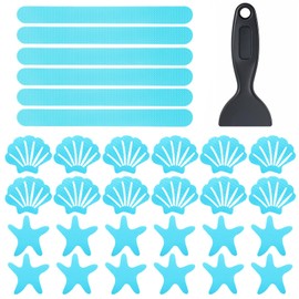 Qianyu 30 Pcs Original Bathtub Non Slip Stickers Set Shell Starfish Shaped Shower Adhesive Decals Stickers Anti Slip Safety Strips with Scraper for Bathroom Bath Tub Pool Ladders Treads