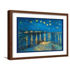 ART.COM Framed Wall Art Prints Night at the Rhone by Vincent van Gogh, Scenic Decor, 18" x 12", Espresso Frame with White Mat