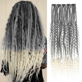 Aguacor 24inches 5PCS Clip in Dreadlock Extensions,20 Strands Boho Dreads Thin Soft Clip in Boho Dread Extensions for Women (1B/613,Boho)