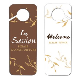 In Session Door Sign 2 Pack, Do Not Disturb Door Hanger Sign For Office Printed Double Sided Welcome Please Knock Plastic PVC 9.3 x 3.5 inch