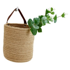 2pack Small Hanging Basket-Cotton Rope Wall Basket with Handle, Hanging Storage Basket, Shelf Baskets Storage Bin Closet Organizer - 6.3" x 7", Woven Plant Basket (Jute)