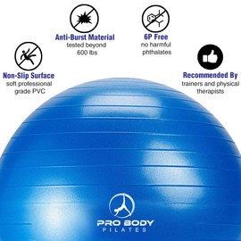 ProBody Pilates Ball Exercise Ball Yoga Ball, Multiple Sizes Stability Ball Chair, Gym Grade Birthing Ball for Pregnancy, Fitness, Balance, and Physical Therapy (Blue (No Pump), 55 cm)