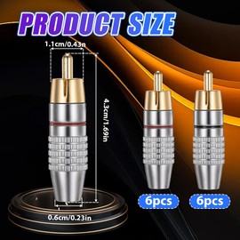 12 Pack RCA Connector, speaker wire connector RCA Plug Solder Audio Video Connectors to 3.5mm Connectors Cable Connector for Speaker Wire Home Theater Audio Video Receiver Amplifiers Sound Systems