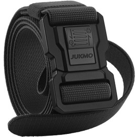 JUKMO Men's Tactical Belt with Lock, Military Work 1.5" Stretch Nylon Web Quick Release Belt with Heavy Duty Seatbelt Buckle, Black, XX-Large-for Waist 50"-54"(Length 61")