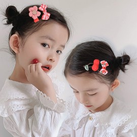 Bianhuan Baby Hair Clip, Hairpin for Children, 10 Piece Set, Hair Clip, Accessories, Hair Ornament, Cute, Ribbon, Flowers, Shichi-Go-San Grandchild, Christmas Gift (Red)