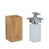 Relaxdays 2 x Soap Dispenser Bamboo Refillable Square H x