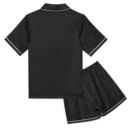 Girls Pj Sets Satin Pajamas Boys Kids Button Up Silk Black Summer Sleepwear,Size 6 7