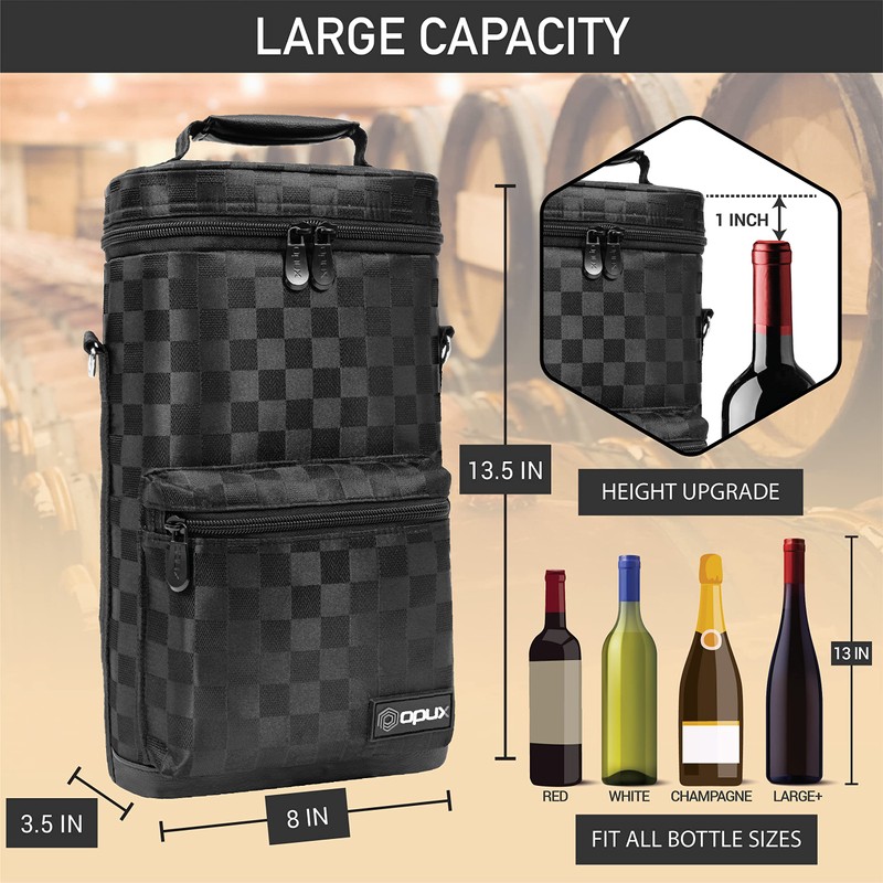 OPUX Insulated 2 Bottle Wine Bag Tote Leakproof Carrier Cooler