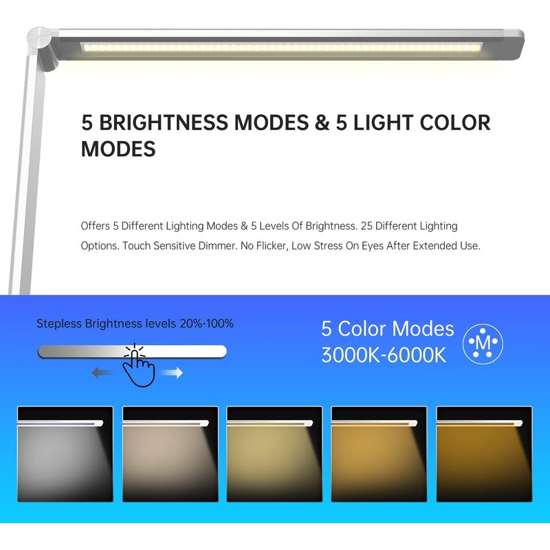 Ambertronix LED Desk Lamp with USB Charging Port, Dimmable Eye-Caring