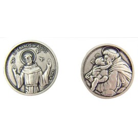 Religious Gifts Catholic 1 Inch Silver Tone Saint Francis of Assisi w Saint Anthony Pocket Token