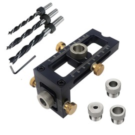 Kipokalor 2-in-1 Woodworking Dowel Drill Guide Kit, Adjustable Pin Fixture, 5-Hole Drill Sleeves (6/8/10/12/15mm)