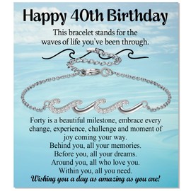 EPIRORA 40th Birthday Gifts for Women, Adjustable 18K White Gold Plated Silver Wave Bracelet Jewelry Present, 40 Years Old Birthday Gifts Ideas for Her Friend Mom Sister Wife Aunt