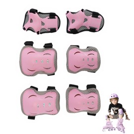 YFFSFDC Protector for Kids, Children, Bicycle, Skateboard, Roller Skating, Elbow, Wrist, Knee Guard, Bike Protector, Lightweight, Injury Prevention, Unisex, Fashionable, Cute, Protective Gear, Recommended Age 3-12 Years, 6 Piece Set (Pink)
