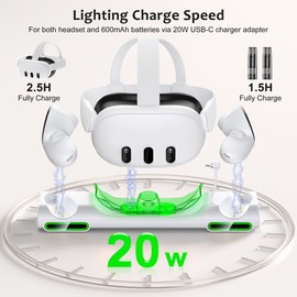 Charger Station for Meta Quest 3,Fast Magnetic Charging Dock Compatible with Oculus Meta Quest 3 VR Headset and Controllers,with 2 Rechargeable Batteries, USB-C Charger and Cable