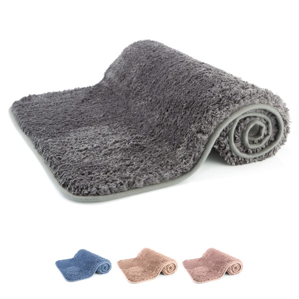 Luxury Grey Bath Mat | Microfiber Non-Slip Bathroom Rug 50x80