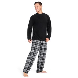 CityComfort Mens Pyjamas Set Super Soft Fleece 2 Piece Set Loungewear Nightwear Gifts for Men (Black Checked, XL)