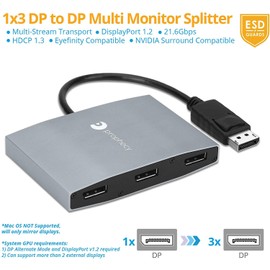 gofanco Prophecy 1x3 DisplayPort 1.2 to 3 Port DisplayPort Adapter – DP to Triple DisplayPort MST Hub with Extended Display Mode - 4K @30Hz, for Windows PCs, Not Mac OS Compatible, TAA Compliant