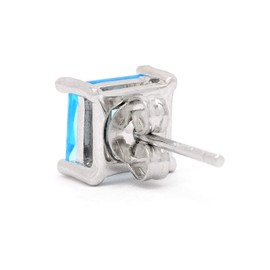 Blue sparkly princess stud earrings 925 sterling silver hallmarked with black jewelry box and gift bag (Blue)