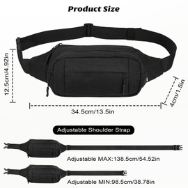 Hejo Black Bum Bag,Waterproof Bumbags for Ladies and Men,Multi Pocket Waist Bag with Headphone Jack,Fanny Pack with Adjustable Belt,Hiking Waist Packs for Sports,Travel,Dog Walking,Daily Use(Black)