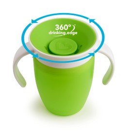 Munchkin Miracle 360 Sippy Cup, Trainer Toddler Cup, BPA Free Baby Cup with Handles, Non Spill Cup, Dishwasher Safe Baby Cup, Leakproof Childrens Cup, Baby Weaning Cup from 6+ Months- 7oz/207ml, Green