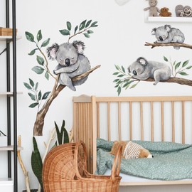 MEFOSS Watercolor Koala on Tree Branch Wall Stickers Large Animal Wall Decals Peel and Stick Kids Baby Bedroom Playroom Nursery Koala Wall Decoration Art