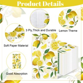 100PCS Yellow Lemon Paper Napkins 3 Ply Lemon Floral Disposable Hand Towels for Bathroom,Summer Fruit Decorative Guest Napkins for Home Kitchen Tea Party Weddings Birthdays Baby Shower