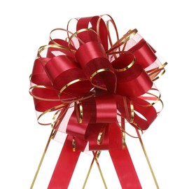 MECCANIXITY 10pcs 8 Inch Large Big Pull Bow with Gold Edge, Organza Car Gift Wrapping Bow Ribbon for Wedding Car Baskets Presents Christmas Bow, Wine Red