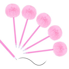 Gjinxi 5PCS Fluffy Pens, Pom Pom Plastic Ballpoint Pen with Black Ink, Cute Plush Signature Rollerball Pen, Fun Decorative Gift Puffy Pens for Christmas Easter, Office School Writing Stationery