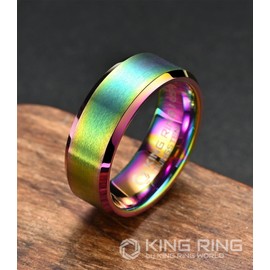 King Ring 8mm Tungsten Ring – Super Polished Matt Multicolor Mood Ring For Men & Women Rainbow Mens Wedding Band for Him & Her K13 – Multi 11