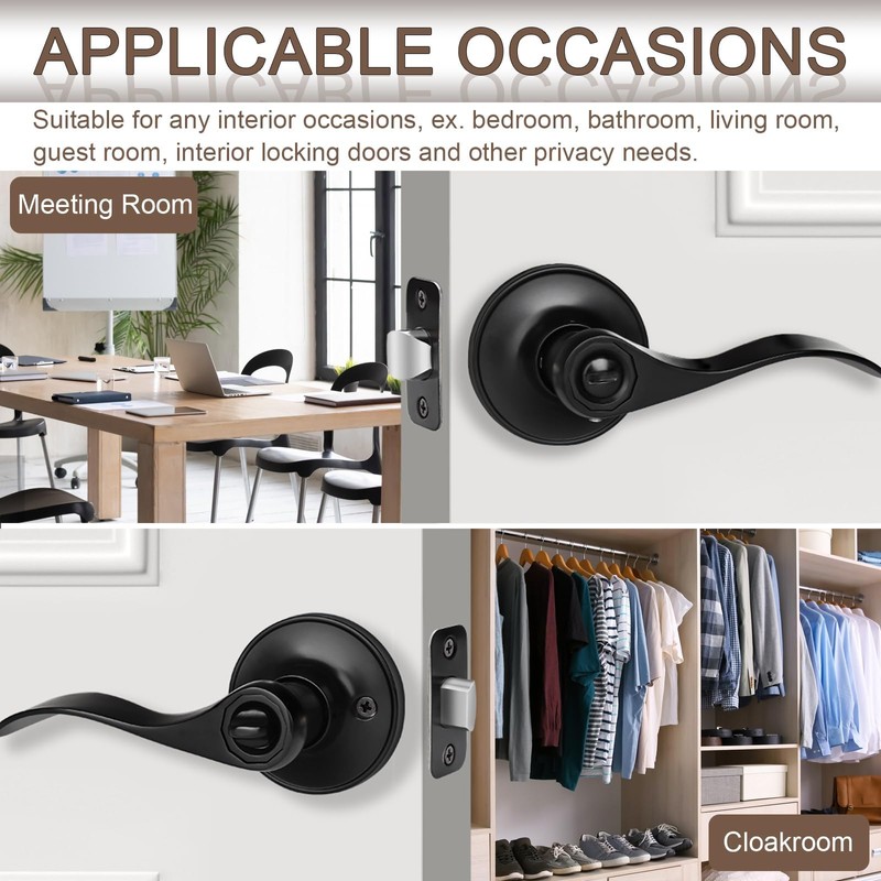 Sopoby 6 Pack Matte Black Door Handles Privacy Door Levers,