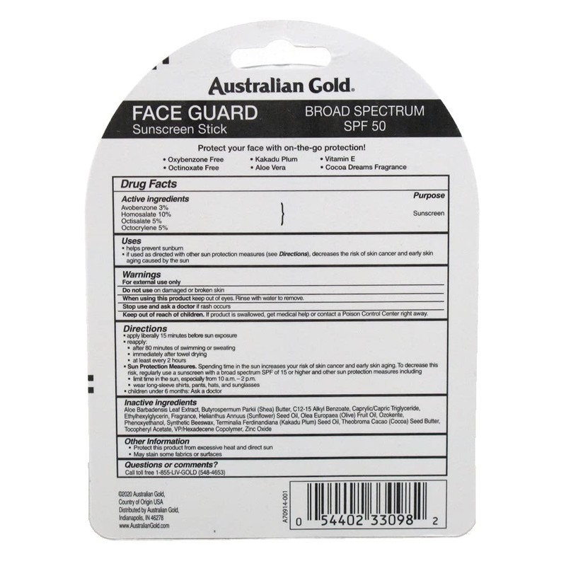 Australian Gold Spf#50 Face Guard Stick 0.6 Ounce (17ml) (3