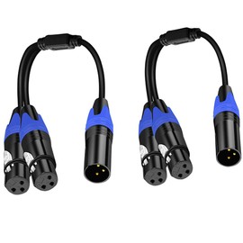 1 Male to 2 Female XLR Y Splitter Micrphone Cable,(11.8 inches / 2 Pack) 3pin XLR Male to Dual XLR Female Y-Splitter Balanced Mic Audio Cables for Stereo Mic to L & R Audio Track