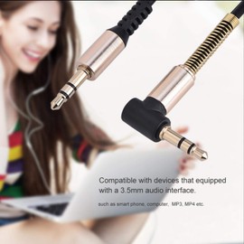 Cable Auxiliar de Resorte Macho a Macho de 3,5 mm, 1.8 m Cable RetráCtil en Forma de L, Cordón Retráctil Estéreo para el Hogar o Automóvil, para Auriculares de Audio para Automóvil, Computadora