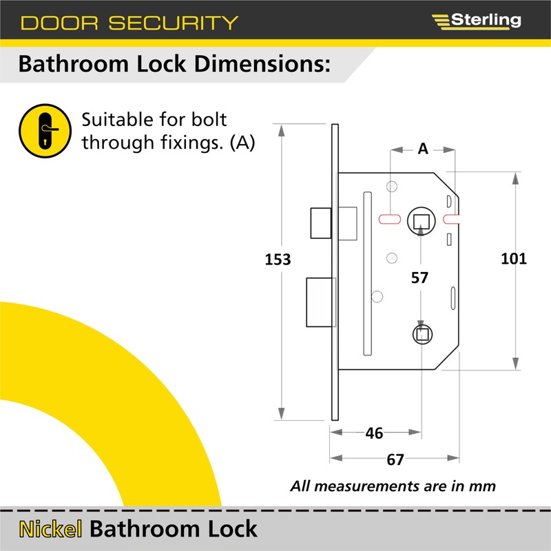 Sterling MLB325N 3 Lever Bathroom Sashlock 2.5-inch/65mm - Nickel