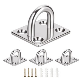 TZWXHDM 4 PCS Square Stainless Steel Pad Eye Hooks for Secure Wall, Ceiling, Floor Mounting - Rust-Resistant Anchor Hooks for Hammocks, Swings, Shade Sails, Home Applications