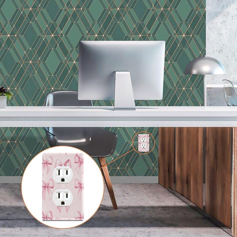 KJIZMO Duplex Outlets Wall Plate Cover, Unbreakable Pink Bows (1)