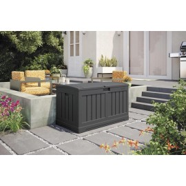 Suncast 36" Dark Gray 50 Gallon All Weather Resin Deck Box Arched Lid Outdoor Storage