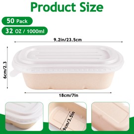 Gdotmely 50 Pack Disposable Meal Prep Containers with Lids,32 Oz Paper Bowls with Lids,Sugarcane Fiber Paper Bowls,Compostable Take Out Food Containers for Salad,Leftovers,Salad,Pasta